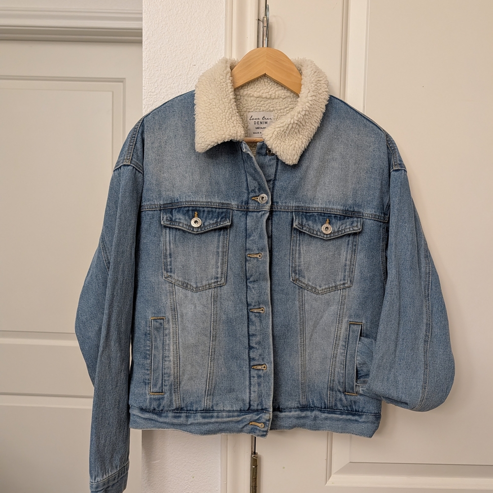 Love Tree Blue Denim Jacket with Cream Sherpa Lining